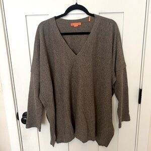 CHRISTOPHER FISHER 100% Cashmere V-Neck Swetaer Oversized M/L Taupe Neutral